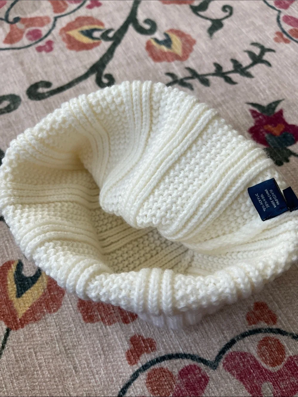 Cole Haan Ivory Ribbed Fold-Over Beanie